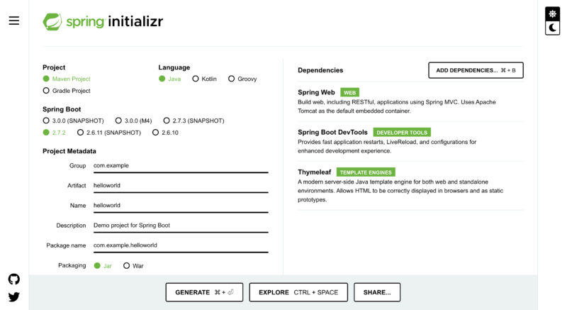 spring initializer入力後